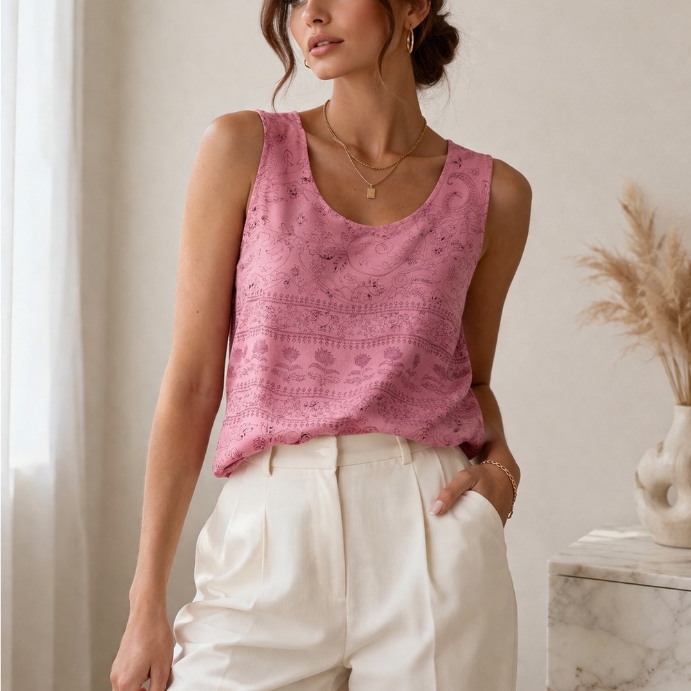 Women's Scoop Neck Pink Printed Tank Bodysuit